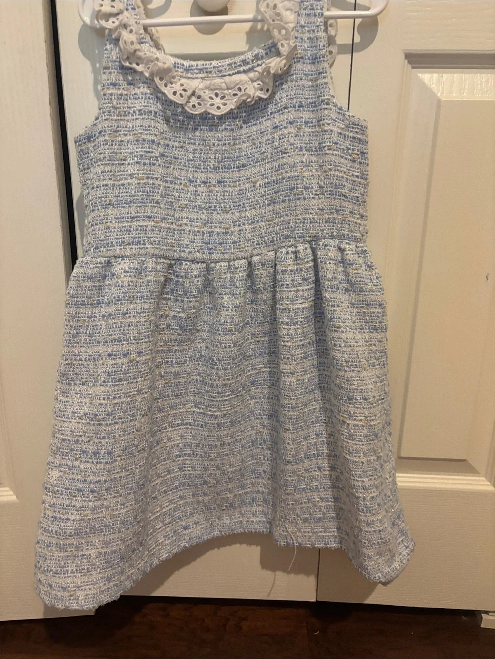Janie and Jack Light Blue Tweed Dress with White Lace Collar